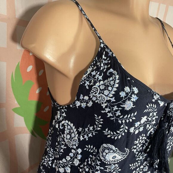 H&M Navy Blue Paisley Roung Hem SUmmer Adjustable Strap Mini Dress Size 2 - Picture 5 of 6